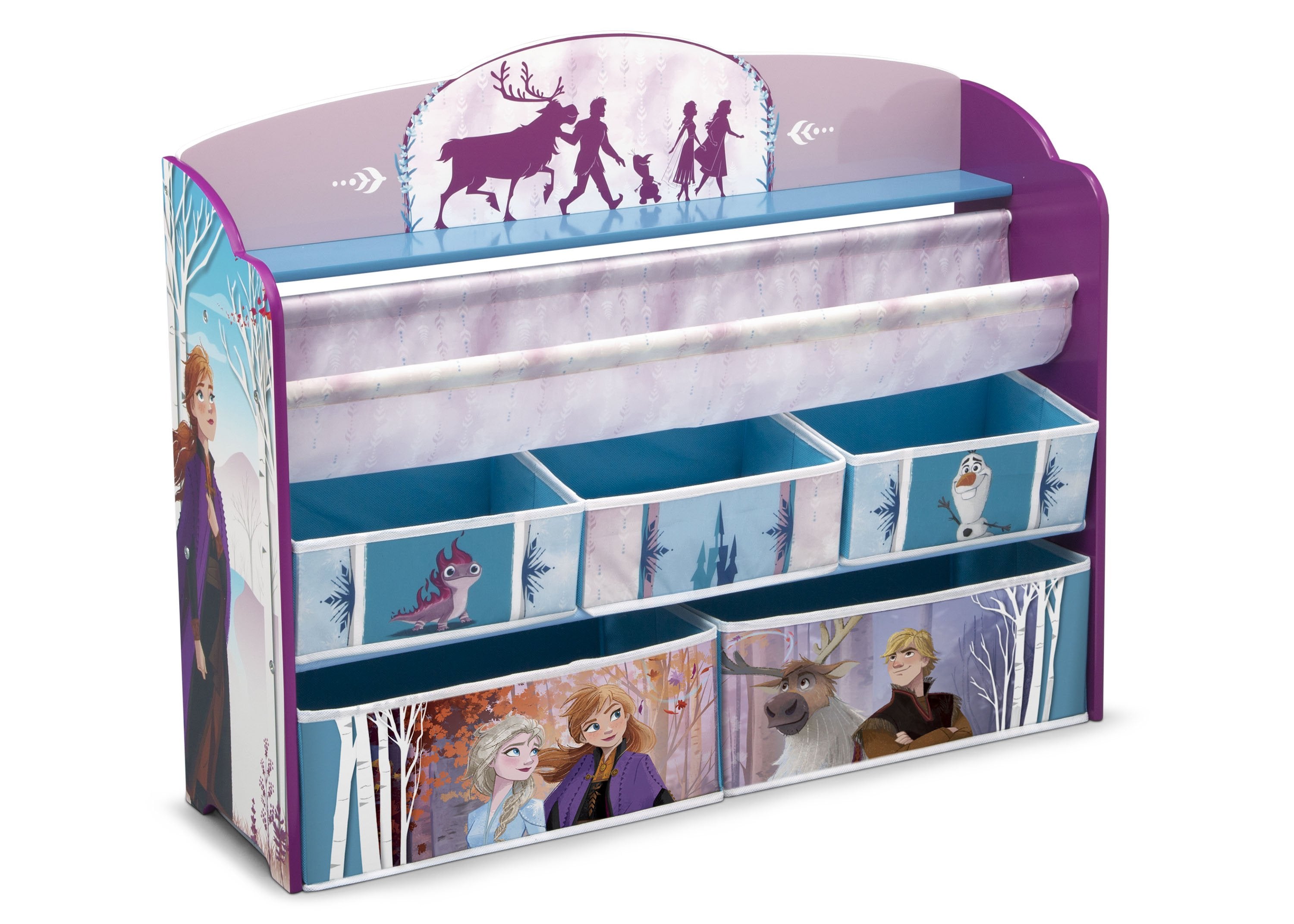 Frozen 2 Deluxe Toy Storage Organizer with Book Holder - Kids Room Decor & Disney Princess Collection - Perfect for Playroom, Bedroom, and Gift Giving