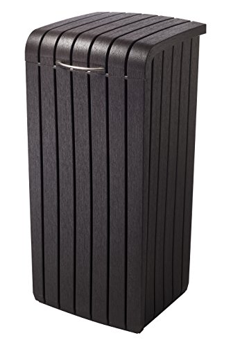 Keter Copenhagen 32 Gallon Resin Outdoor Trash Can with Lid - Durable Brown Garbage Bin for Patio, Deck, Backyard & Outdoor Kitchen Use