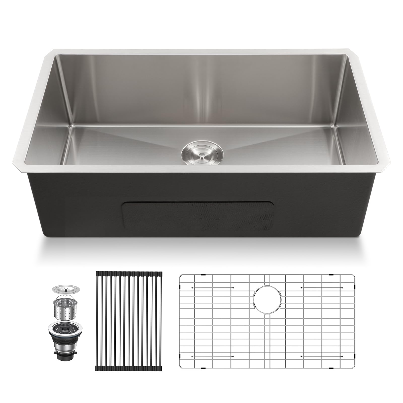 Lordear 33-Inch Undermount Kitchen Sink - 16 Gauge Stainless Steel Single Bowl with Rounded Corners (33x19x10 Inch) - Handmade Under Counter Sink Basin for Modern Kitchens, Perfect for Food Prep, Dishwashing & Entertaining