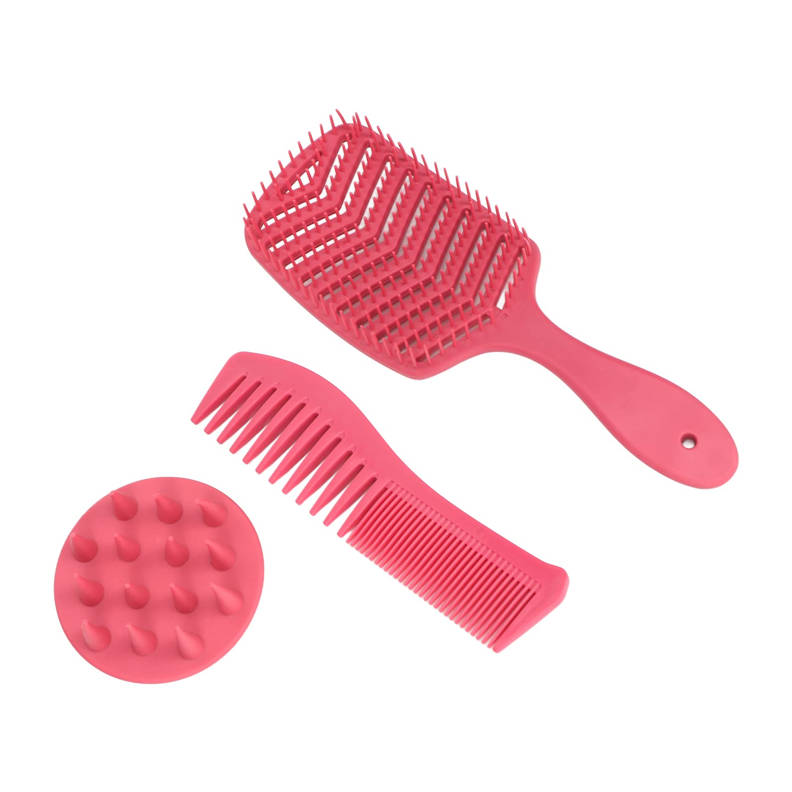 3-Piece Hair Brush and Comb Set - Shampoo Brush, Wide Tooth Comb & Double Teeth Washing Brush for Detangling, Styling & Scalp Massage - Perfect for Salon, Home & Travel Use