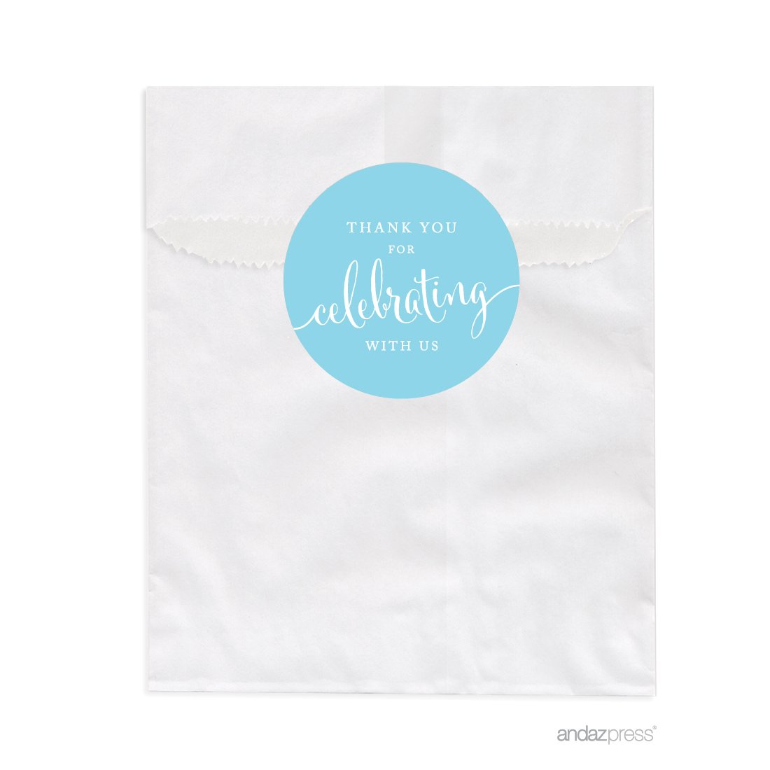 Andaz Press 20-Pack Baby Blue Dessert Table Party Favor Bags for Wedding, Baby Shower & Graduation - Thank You for Celebrating With Us Treat Bags | Perfect for Candy Buffets, Birthday Parties & Special Events