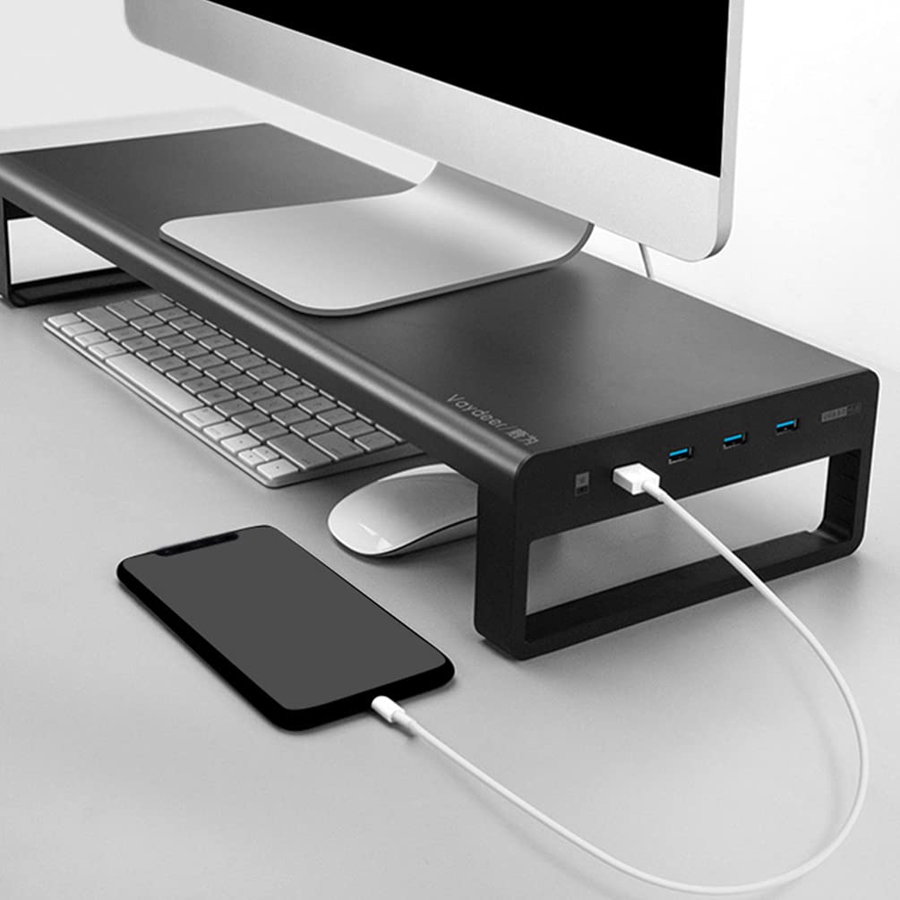 SOLUSTRE Adjustable Monitor Stand Riser - Ergonomic Laptop & Desktop Screen Elevator with USB Hub - Perfect for Home Office, Gaming Setup & Workspace Organization