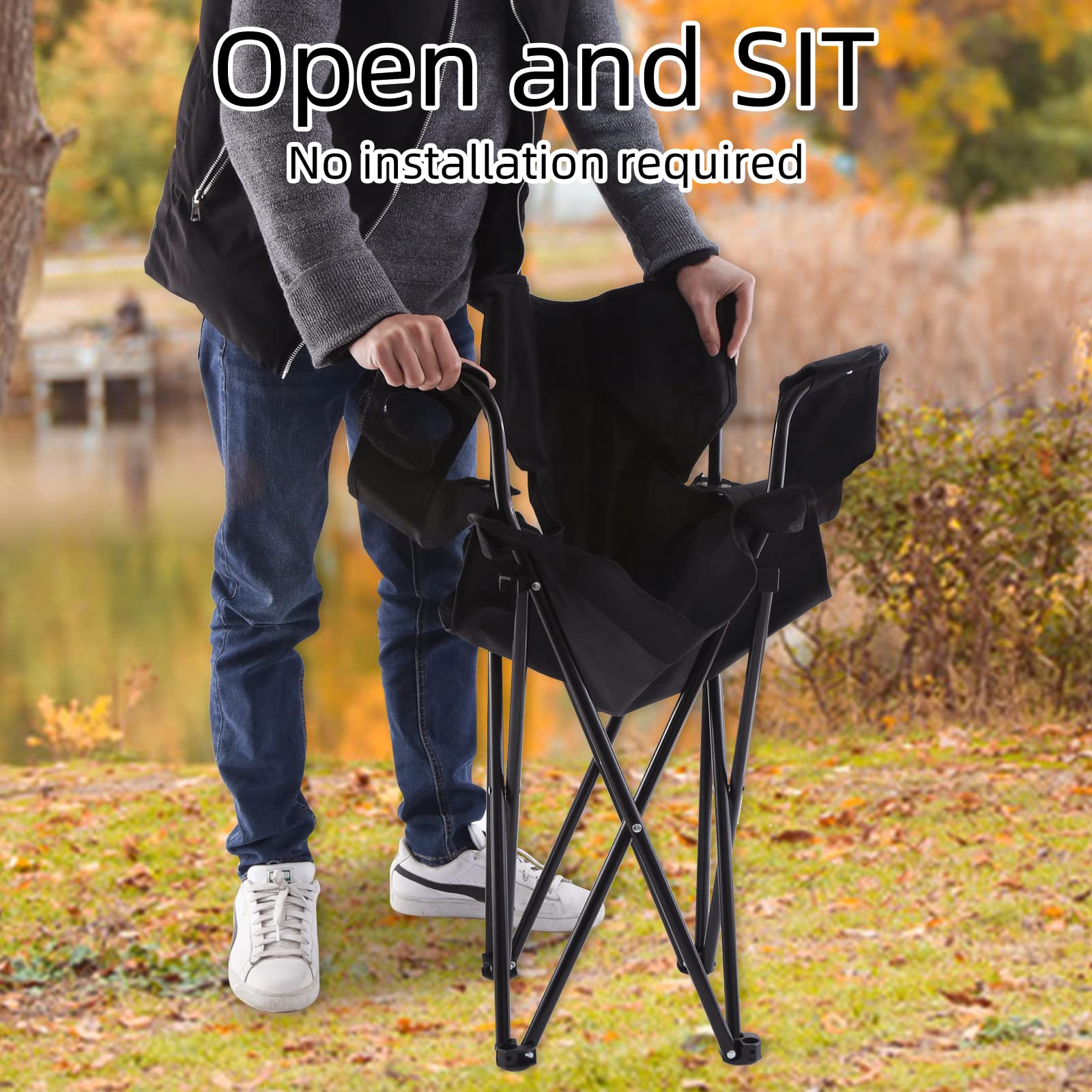 YSSOA Portable Folding Camping Chair - Lightweight Outdoor Chair for Hiking, Picnics, Beach, Fishing & Backyard (Black) | Compact Sports Chair with Carry Bag | Perfect for Camping, Travel & Outdoor Events