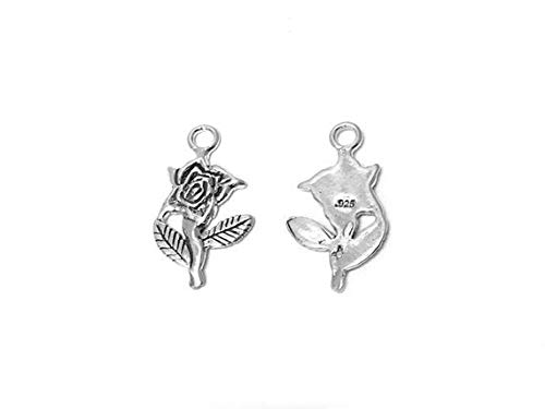 Rose Charm Sterling Silver 21mm - Silver Flower Charms for Jewelry Making - Valentine's Day Romantic Charms with Spring Ring Clasp (2 Pack) - Perfect for Necklaces, Bracelets & DIY Craft Projects