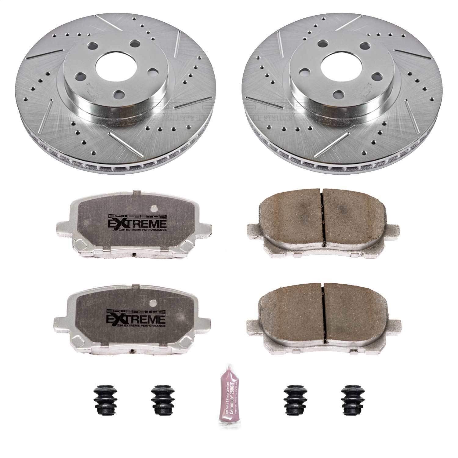 Power Stop K2316-26 Front Z26 Carbon Fiber Brake Pads & Drilled Slotted Rotors Kit - High Performance Braking for Cars, Trucks & SUVs - Perfect for Racing, Towing & Daily Driving