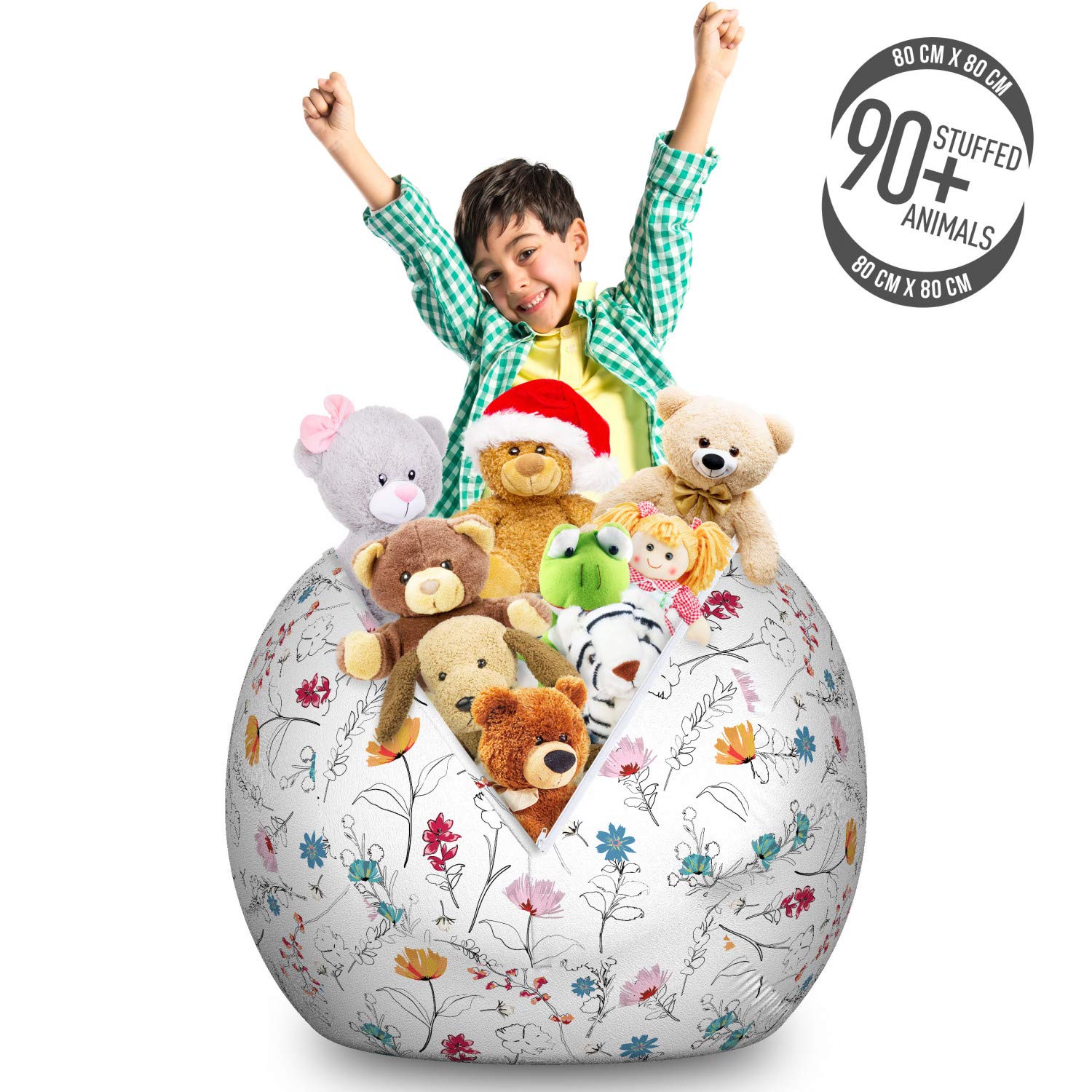 Ambesonne Large Washable Toy Storage Bag Chair - Botanical Floral Pattern with Carnation, Lily, Anemone & Summer Blooms - Stuffed Animal Organizer for Kids' Room, Nursery, Playroom (Multicolor)