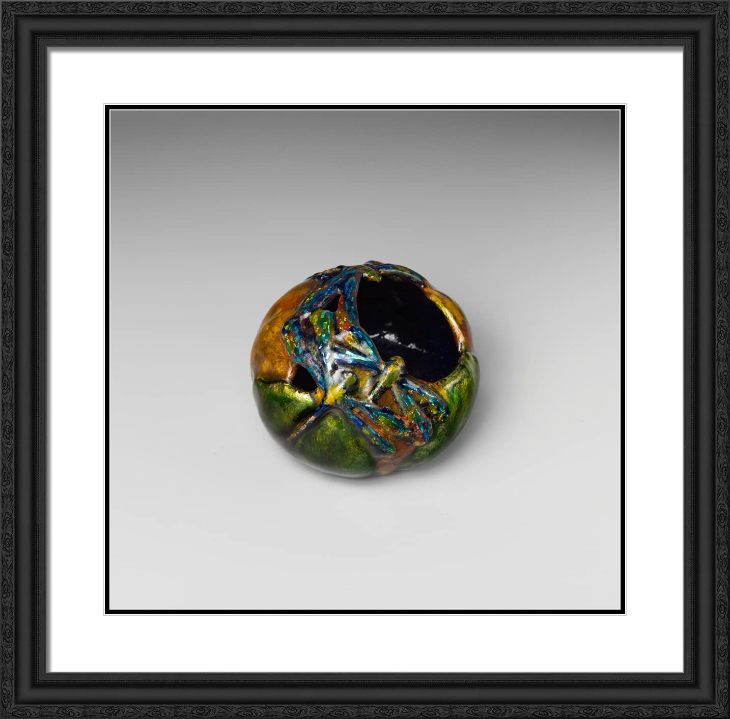 Tiffany & Louis Comfort Dragonfly Vase 20x20 Black Ornate Framed Art Print with Double Matting - Perfect for Home Decor, Office Wall Art & Gift Giving