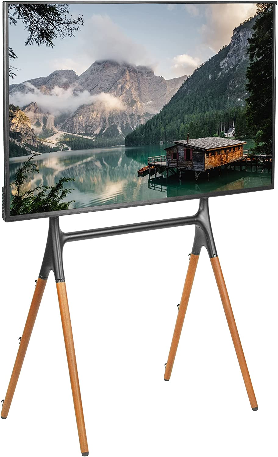 VIVO TV Stand Easel for 49-70 Inch LED LCD Screens, Adjustable Display Stand with 4 Legs, Black/Wood Finish, Holds Up to 88 lbs - Perfect for Living Room, Bedroom, or Studio (Model: STAND TV70A) (Open Box)