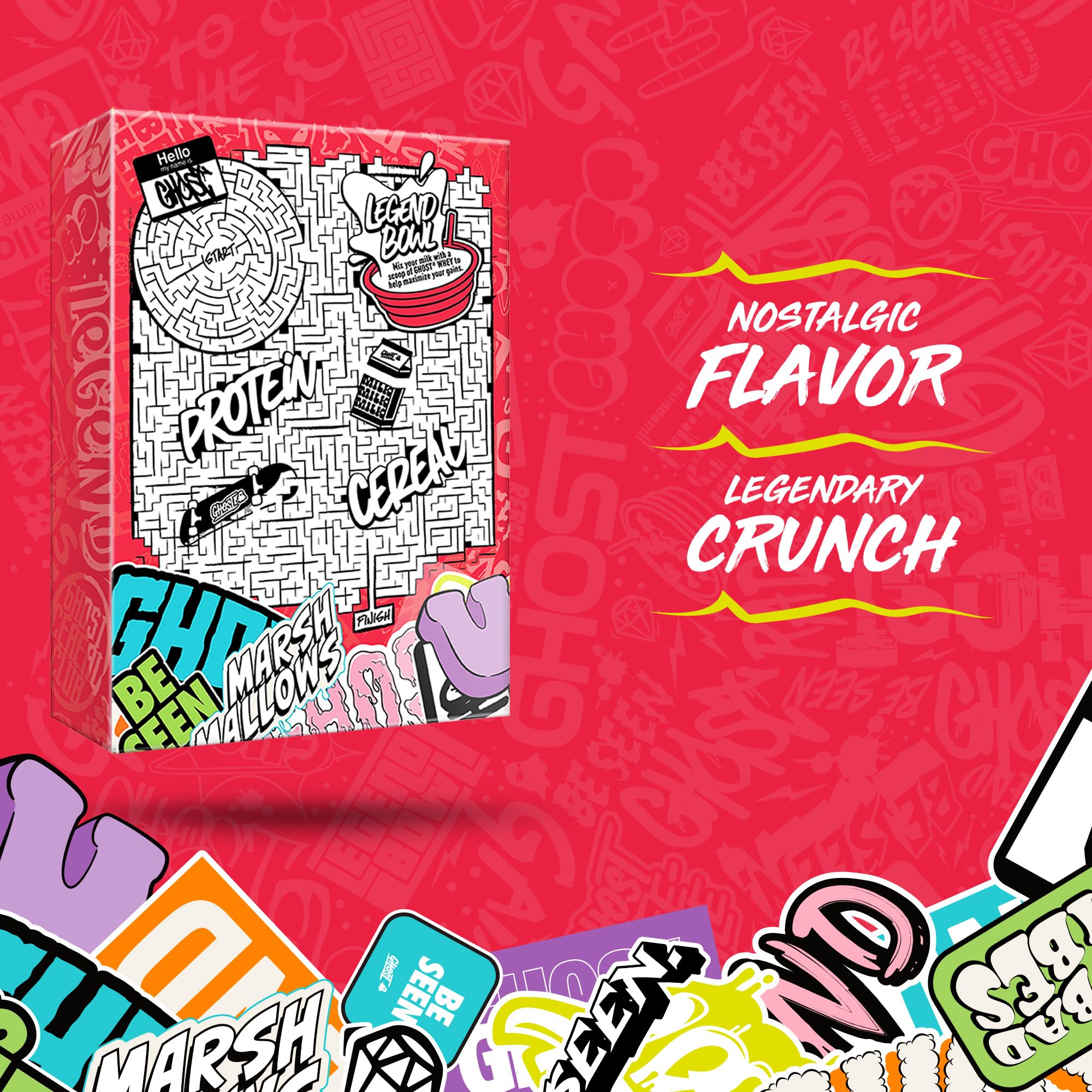 GHOST Protein Cereal Variety Pack - Marshmallow Flavor with Lucky Charms Marshmallows & Peanut Butter (4-Pack) | High Protein Breakfast Cereal (17g Protein) | Good Source of Calcium | Perfect for Post-Workout Snacks & Healthy Morning Meals