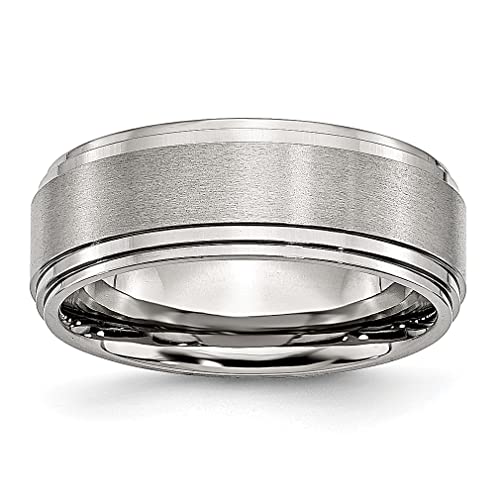 ICE CARATS 8mm Stainless Steel Ridged Edge Band Ring - Classic Flat Wedding Ring for Men, Durable & Hypoallergenic - Perfect Gift for Dad, Husband & Him - Ideal for Weddings, Anniversaries & Everyday Wear