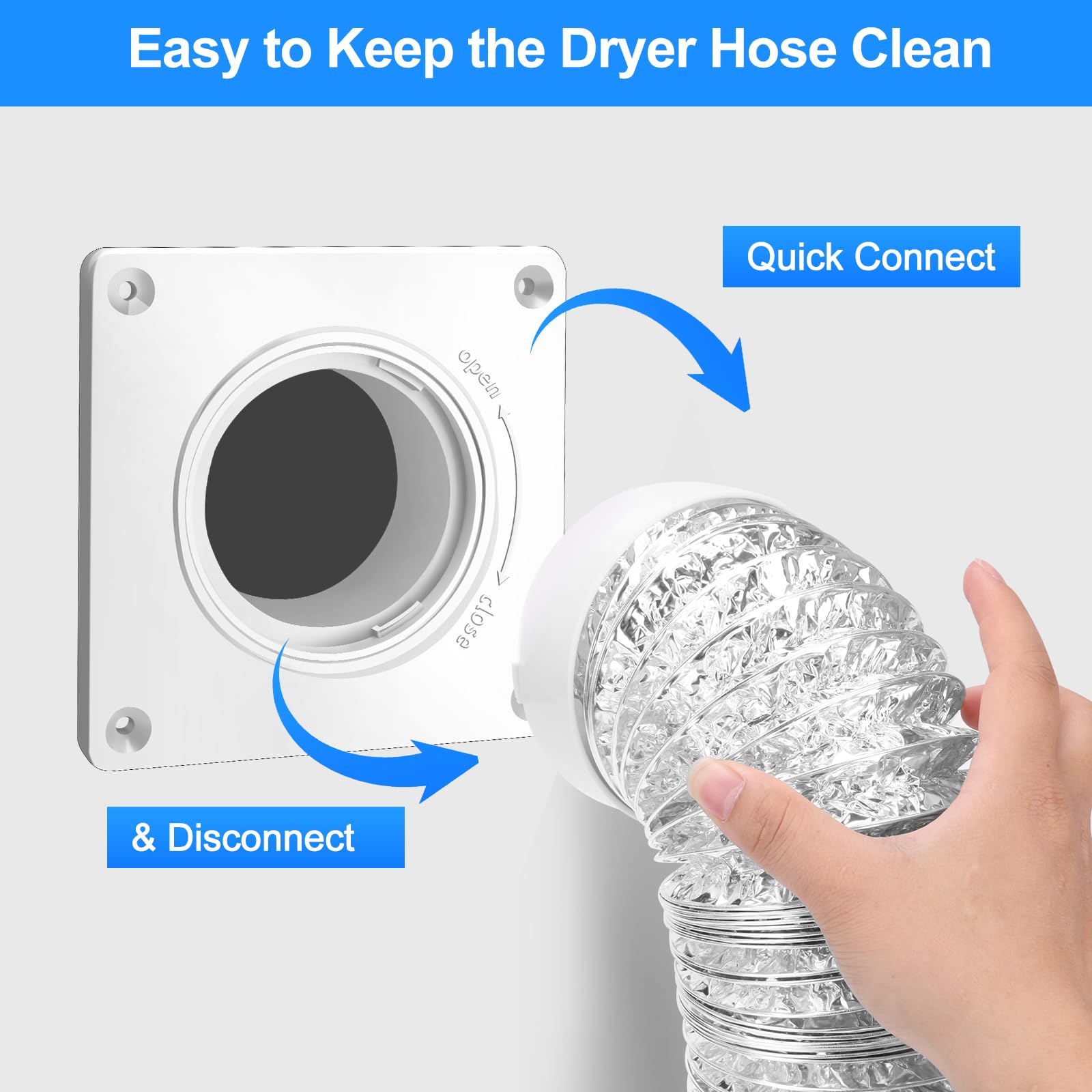 Estoder 4 Inch Dryer Vent Connector Kit - Quick Connect Snap Wall Plate Adapter for Dryer Duct - Compatible with Washer, Bathroom, Air Conditioner & Air Purifier - Perfect for Laundry Room, Basement & Home Ventilation Systems