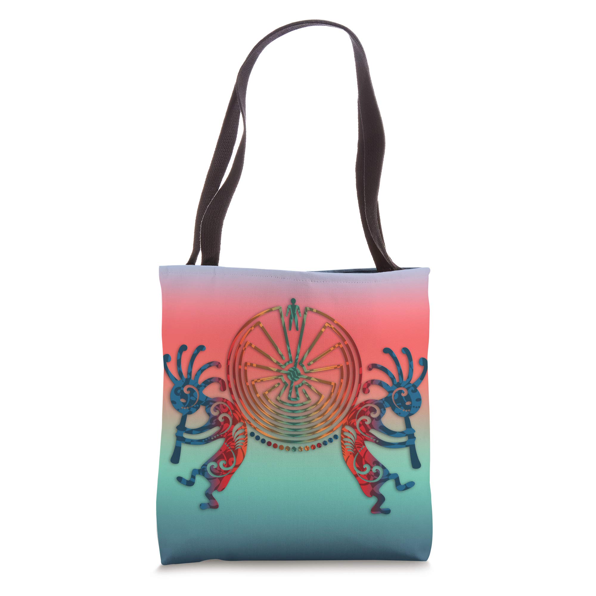Colorful KOKOPELLI with MAN IN THE MAZE Design - Stylish Cotton Tote Bag for Women & Men | Perfect for Beach, Shopping & Festival Outfits