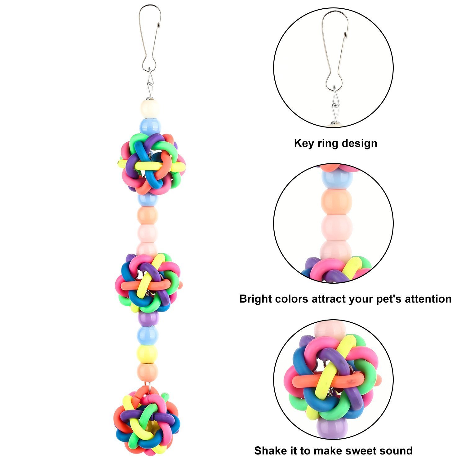 Colorful Parrot Chew Toys with Bells - Round Bead Bird Cage Toys for Small Parakeets, Cockatiels & Conures | Perfect for Playtime, Training & Mental Stimulation