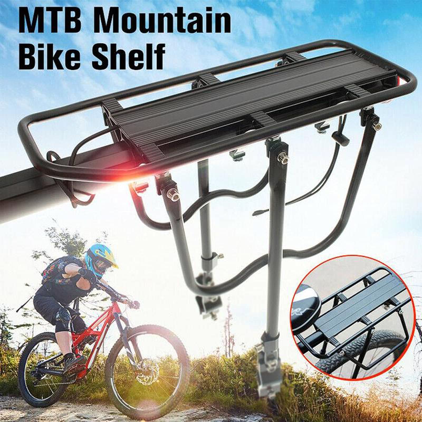 110lbs Capacity Adjustable Aluminum Bike Rear Rack - Quick Release MTB Cargo Carrier with Reflector for Cycling Commuting & Outdoor Adventures