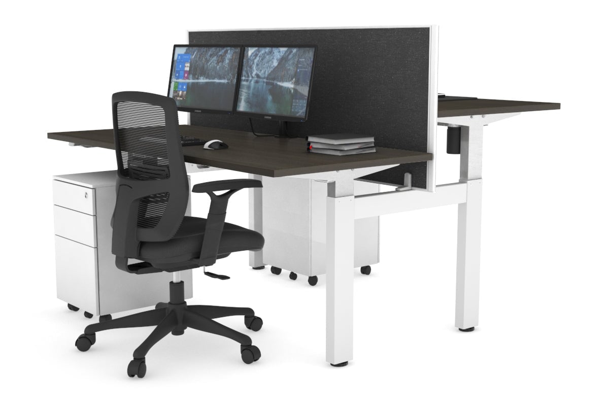 Adjustable Height 2-Person H Bench Workstation - White Frame [1600L x 700W] - Perfect for Office, Home Office & Coworking Spaces