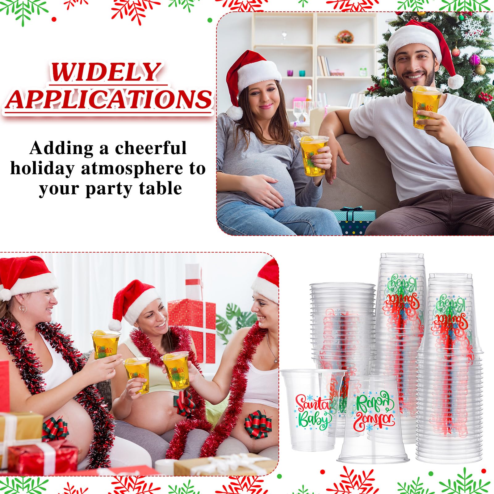 50 Pack Santa Baby Shower Plastic Cups - 12oz Clear Christmas Party Supplies for Holiday Celebrations, Baby Showers & Festive Gatherings