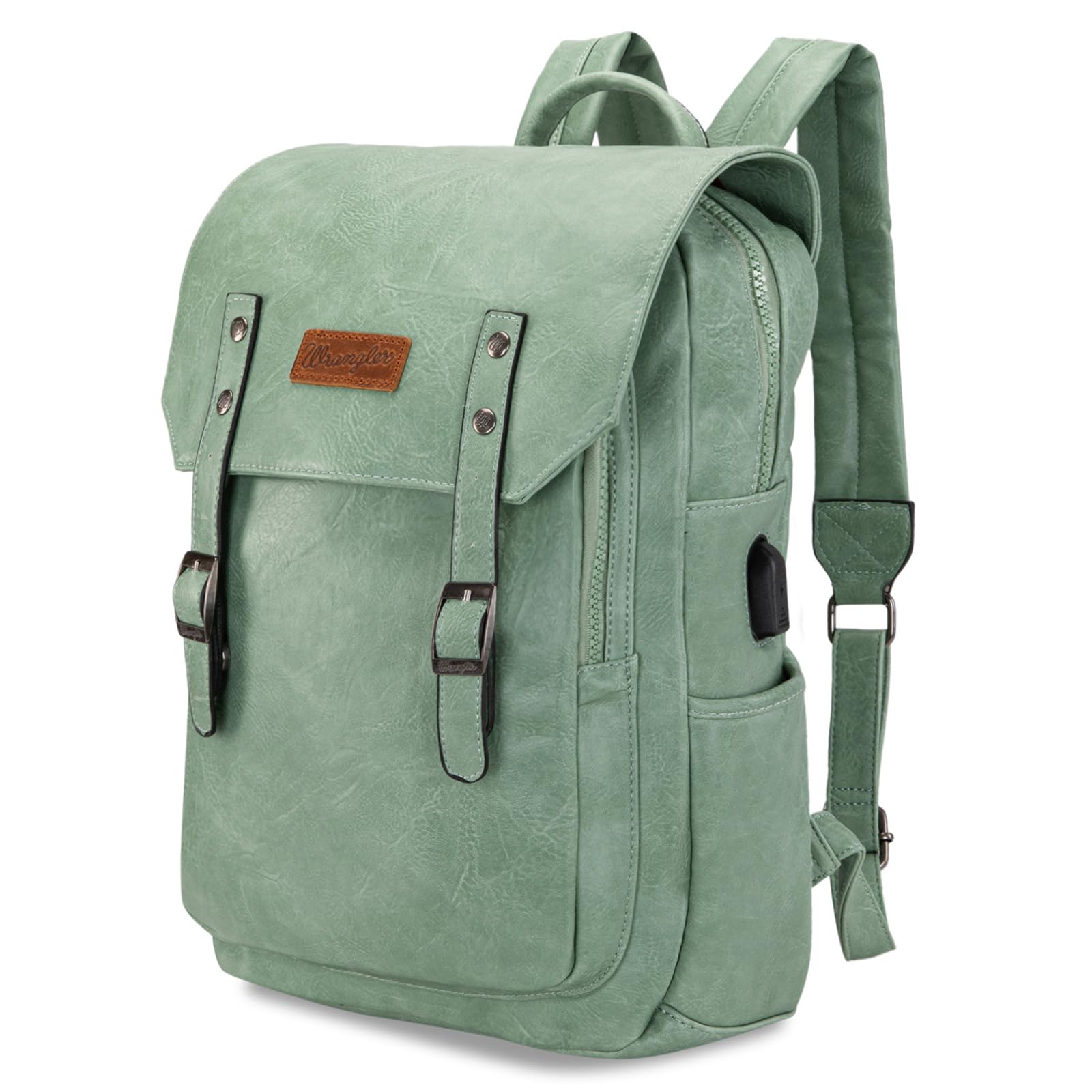 Montana West & Wrangler Women's Leather Laptop Backpack - Stylish Unisex Fashion Backpack for Work, School & Travel - Durable Leather Computer Bag for Professionals & Students