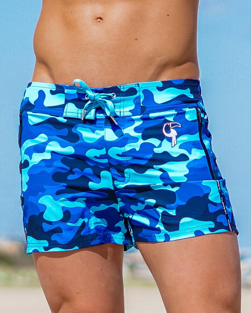 **Men's Blue Camo Swim Shorts - Quick Dry, Comfortable Beach & Pool Swimwear for Summer Vacation & Water Sports**