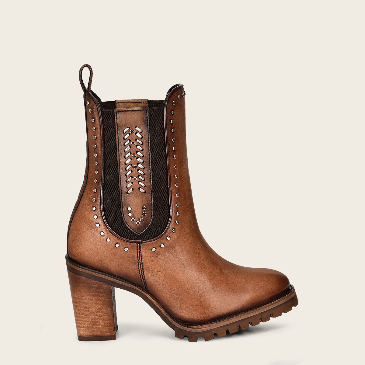 4N01RS Women's Western Leather Ankle Booties with Studs - Stylish Brown Cowgirl Boots for Casual Wear, Country Music Festivals & Night Out