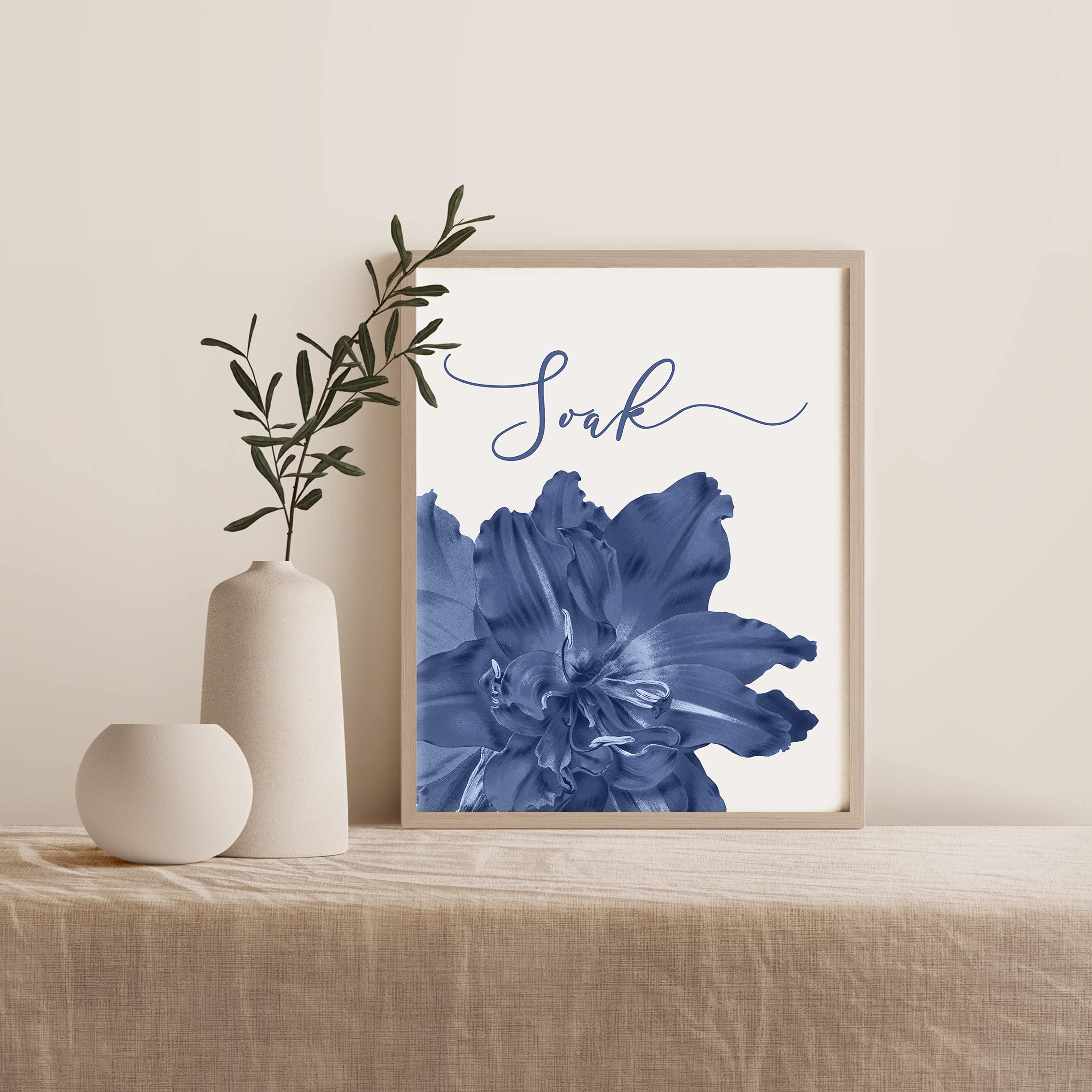 Blue Floral Bathroom Wall Art Set of 4 - 8x10 Unframed Boho Farmhouse Prints for Relaxation | Perfect for Spa Decor, Guest Bathroom, and Home Wellness Spaces (Blue Gray Flowers)