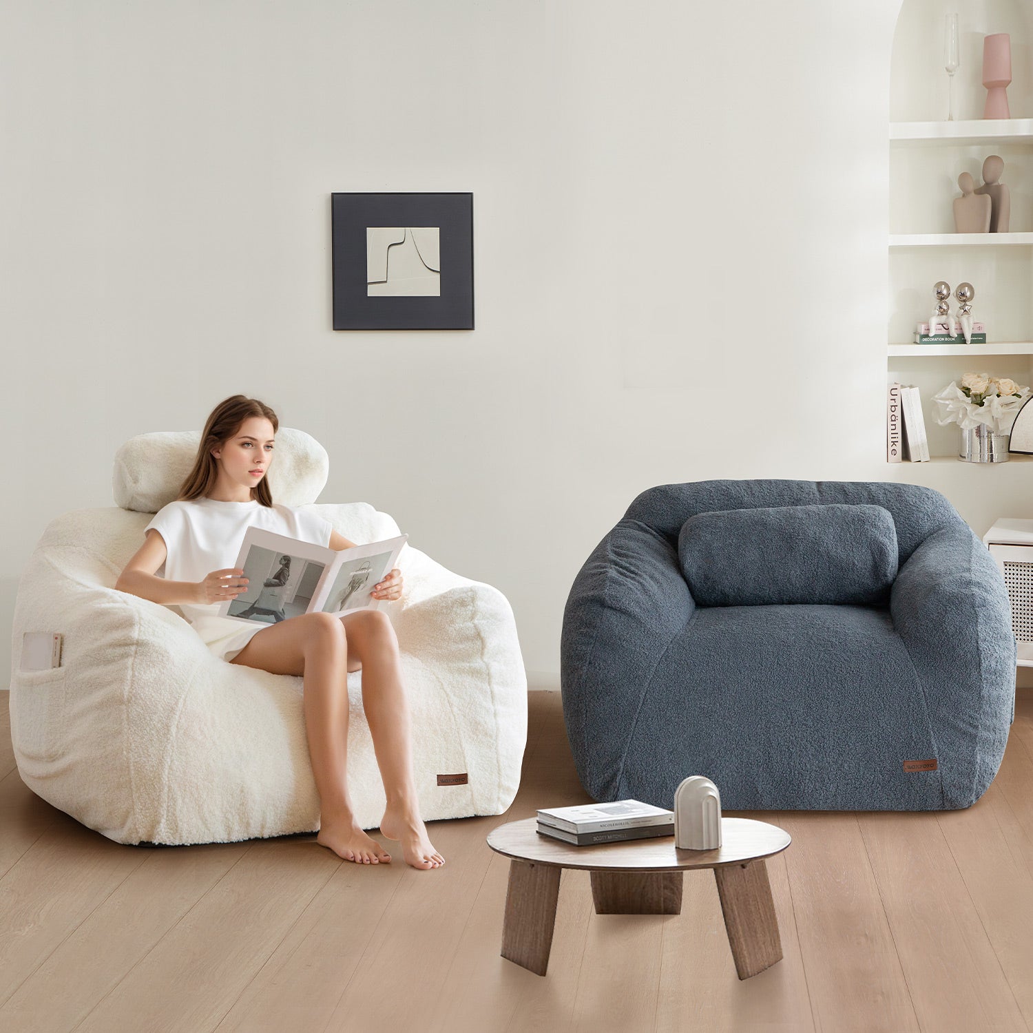 MAXYOYO Giant Bean Bag Chair with Pillow - Extra Large Fuzzy Comfy Bean Bag for Adults & Kids, Beige - Perfect for Living Room, Bedroom, Game Room & Dorm Relaxation