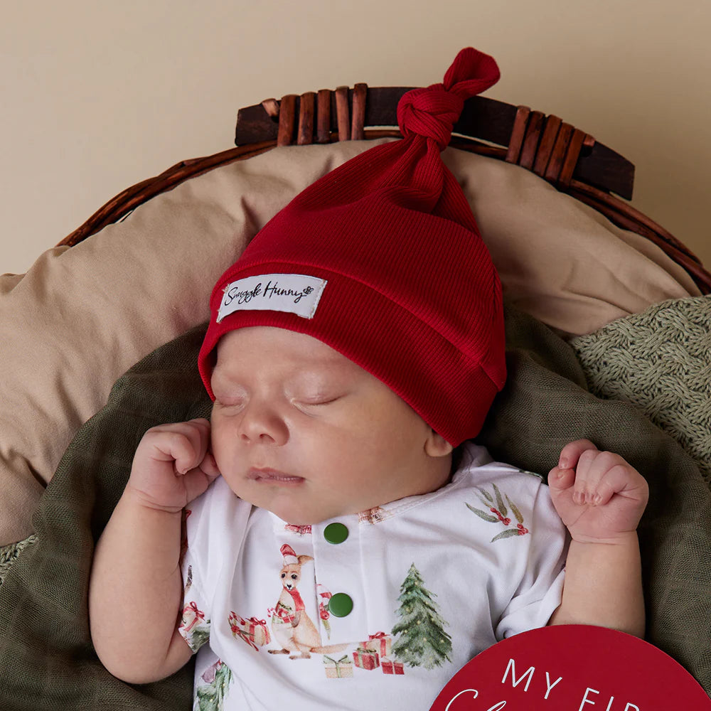 Snuggle Hunny Organic Ribbed Knotted Beanie - Soft Winter Hat for Women & Men - Red - Perfect for Cold Weather, Outdoor Activities & Fashion