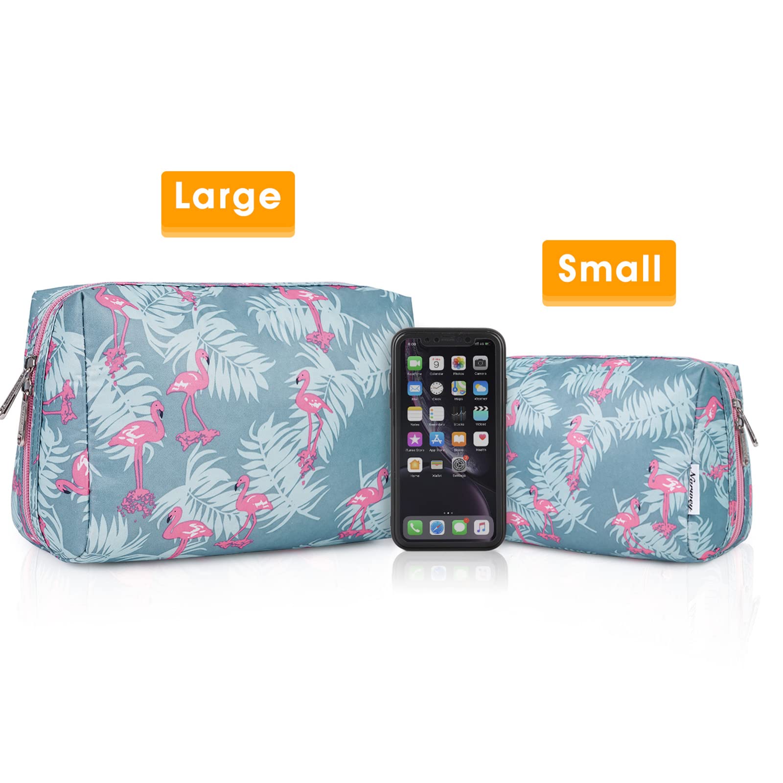 Narwey Flamingo Makeup Bag for Women - Large Travel Cosmetic Organizer with Compartments, Perfect for Travel & Daily Use