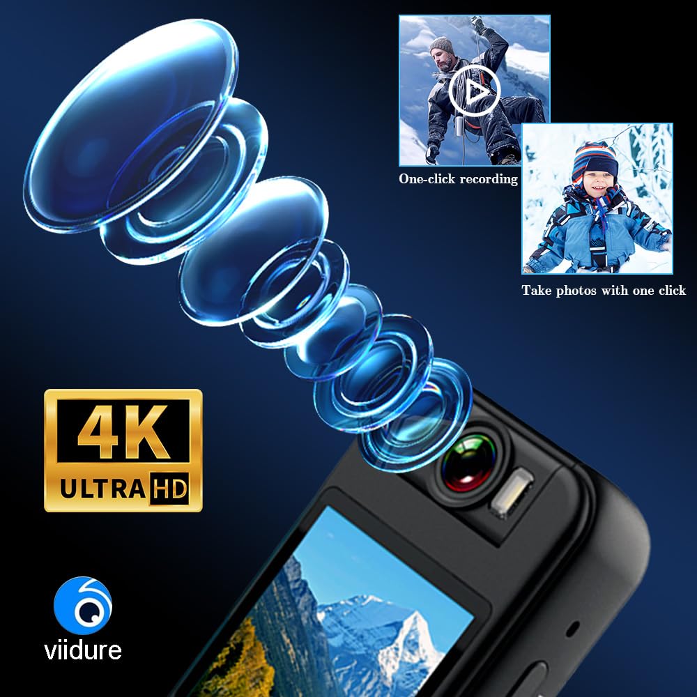 Hapihom 4K Ultra HD Action Camera with Rotating Lens, Anti-Shake Waterproof Sports Camera - 1400mAh Battery, Wide Angle for Underwater Diving, Surfing, Skiing & Extreme Sports Recording