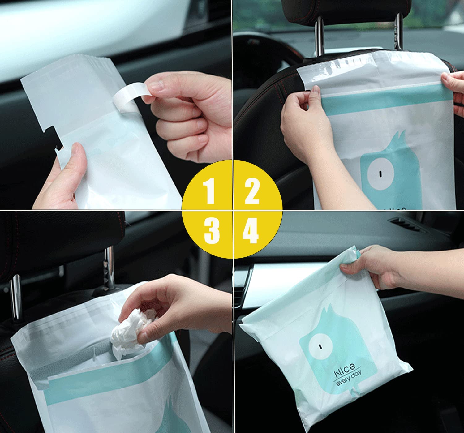 75pcs Disposable Car Trash Bags - Yellow Cartoon Design for Road Trips, Travel & Office Use - Leakproof & Scented Auto Garbage Bags for Cars, Trucks & Vehicles