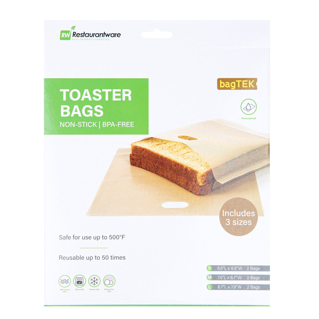 Non-Stick Heat-Resistant Kraft Plastic Toaster Bags - 6 Count Box | Reusable & Semi-Disposable | Perfect for Sandwiches, Bagels & Breakfast Toasting