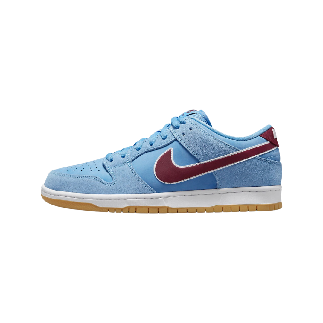 Nike SB Dunk Low Sneakers - Valor Blue, Team Maroon & White Gum Sole | Men's Skateboarding Shoes for Casual Wear & Street Style