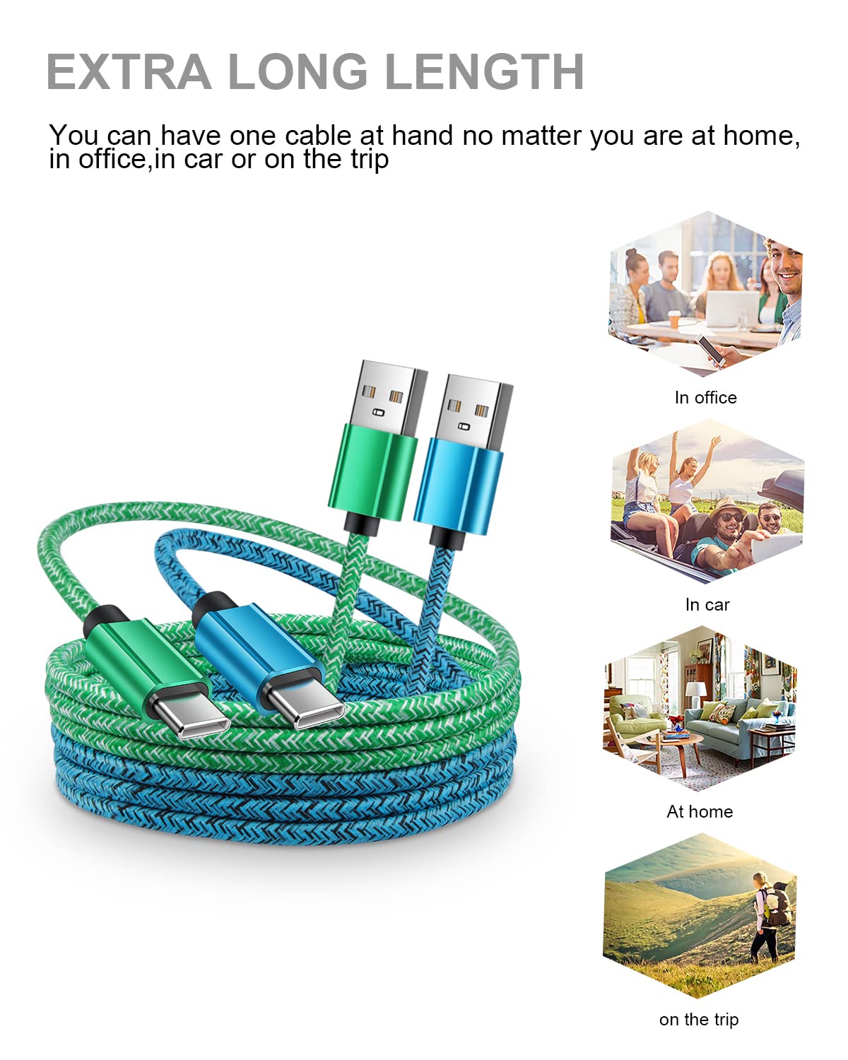 2-Pack 3ft USB-A to USB-C Fast Charging Cable - Compatible with iPhone 15/15 Pro/15 Pro Max/15 Plus & Samsung Galaxy S23 Ultra/S23+/S22/S20/S10/A14 5G/A12/A13 - Durable Braided Nylon Cord for Home, Office & Travel Charging