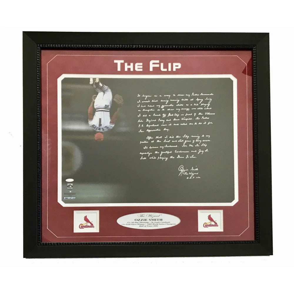 Ozzie Smith Autographed 16x20 Flip Photo - Hand Inscribed Story with Steiner COA - St. Louis Cardinals Memorabilia - Perfect for Baseball Fans, Sports Collectors, and Home/Office Decor
