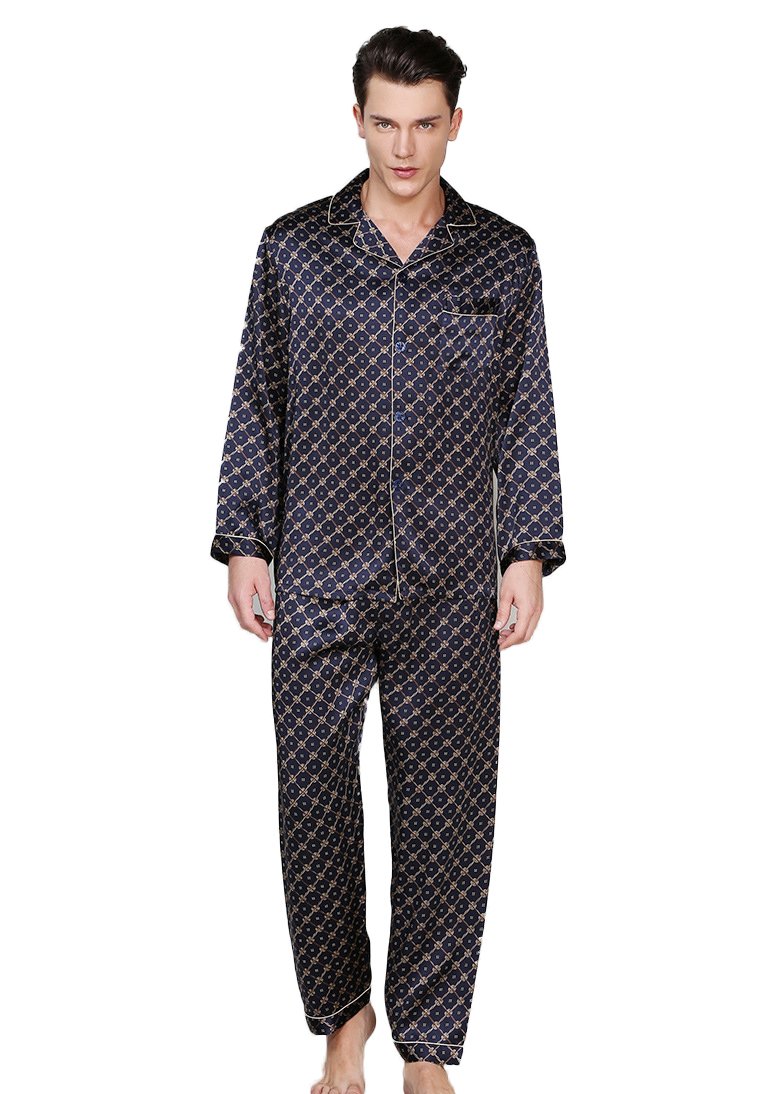 Premium Men's Pure Mulberry Silk Pajama Set - Soft & Breathable Sleepwear with Stylish Printed Patterns - Perfect for Lounging, Travel & Gift Giving