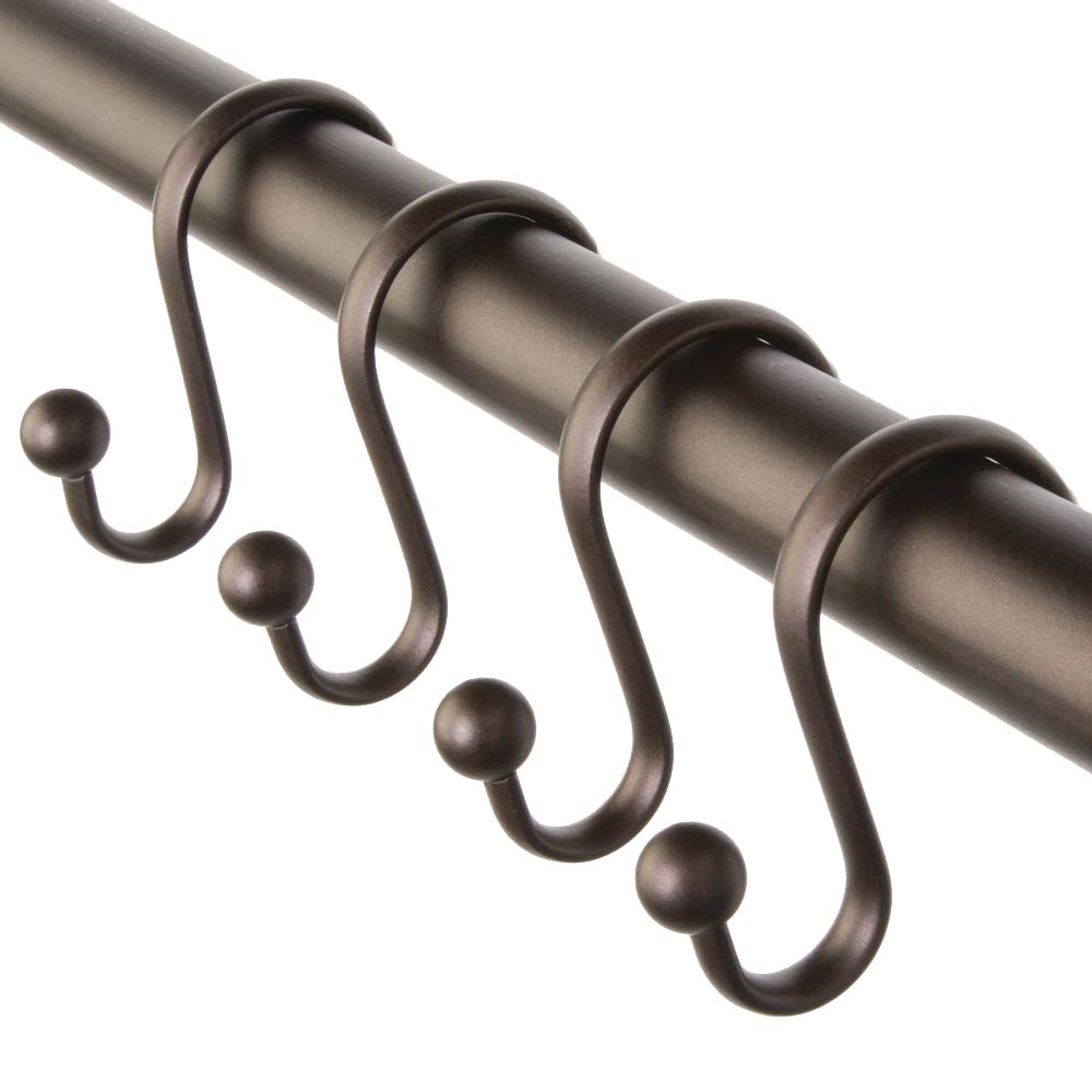 iDesign Metal Shower Curtain Hooks, The Axis Collection – Set of 12, Bronze - Durable Bathroom Accessories for Modern Home Decor & Spa-Like Shower Experience