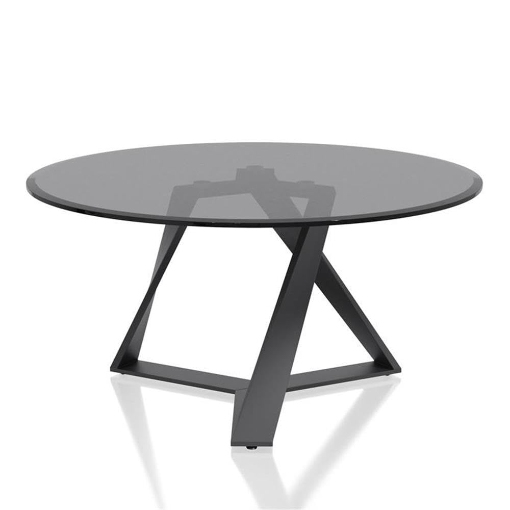 Furniture of America Hetra Modern Glass Top Coffee Table - Black Contemporary Living Room Centerpiece for Home Decor & Entertainment Spaces
