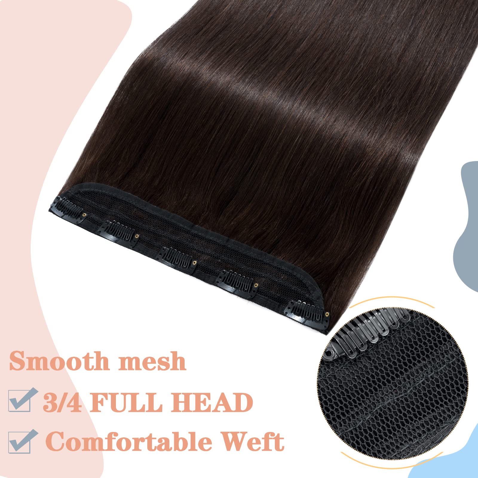 100% Real Human Hair Clip-In Extensions - 14 Inch (40cm) Straight Dark Brown #02 - 5 Clips Full Head Weft (45g) for Volume & Length | Perfect for Parties, Weddings & Daily Styling