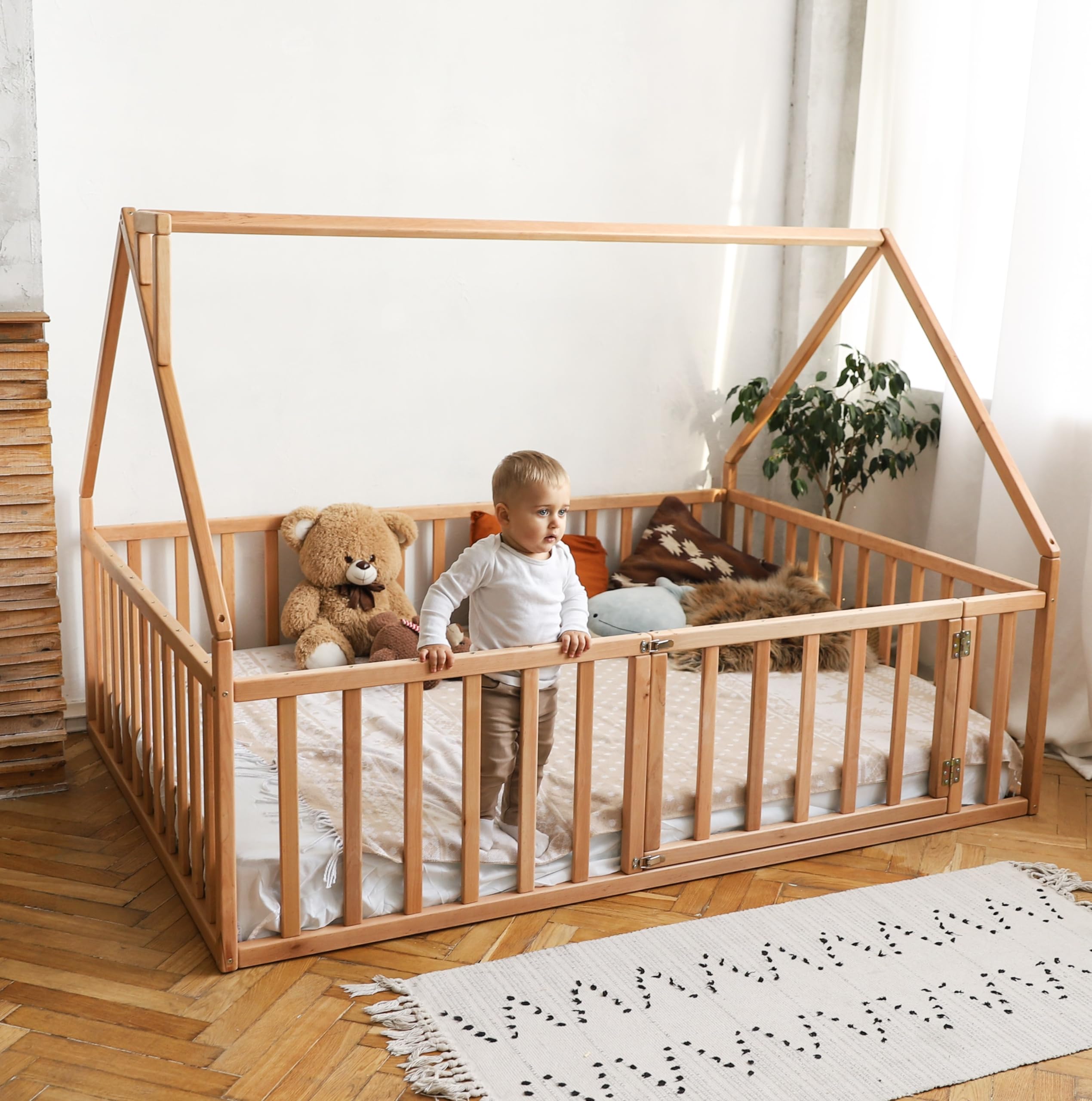 Montessori Floor Bed for Toddlers & Kids - Twin, Full, Queen, King Sizes - 7 Colors (Model 17) | Safe & Low Profile Toddler Bed for Ages 1-3 | Perfect for Montessori Bedrooms, Daycare Centers & Co-Sleeping