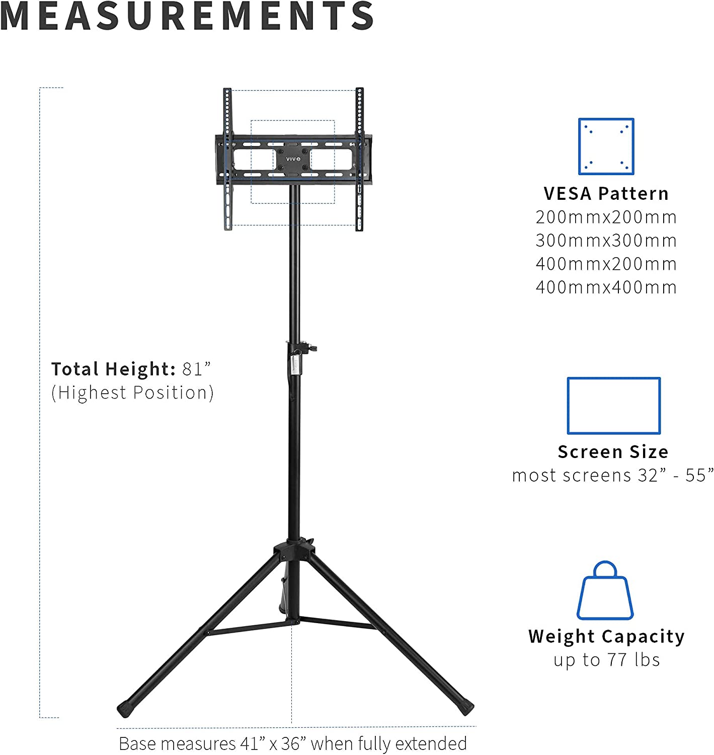 VIVO Adjustable TV Floor Stand for Flat Screen TVs 32