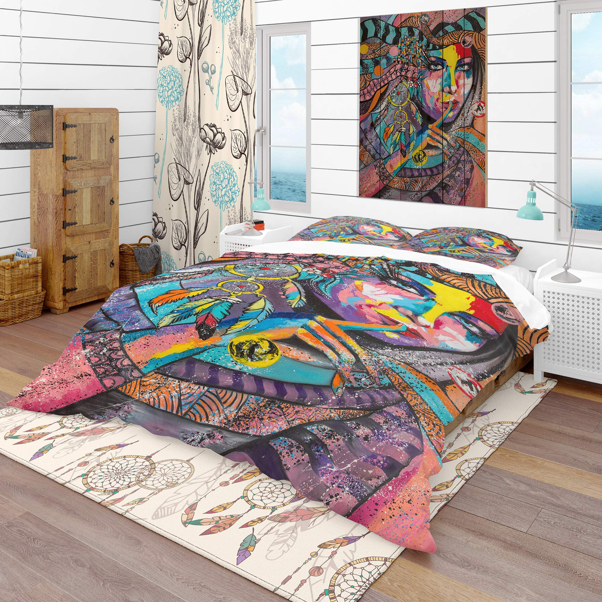 DesignQ Modern & Contemporary Women Portrait Duvet Cover Set King - 3 Piece Romantic Bedding Set in Multi-Colors | All Season Comfort for Master Bedroom, Guest Room & Dorm Decor