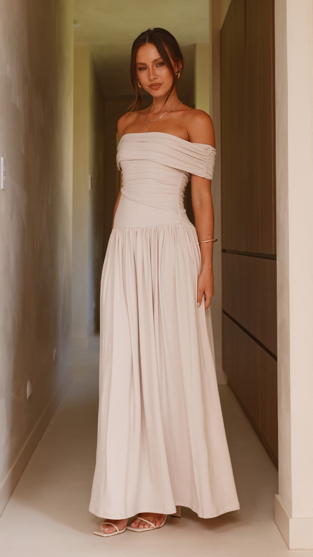 Manalla Maxi Dress for Women - Elegant Stone Color Long Flowy Summer Dress - Perfect for Beach, Vacation, and Casual Outings