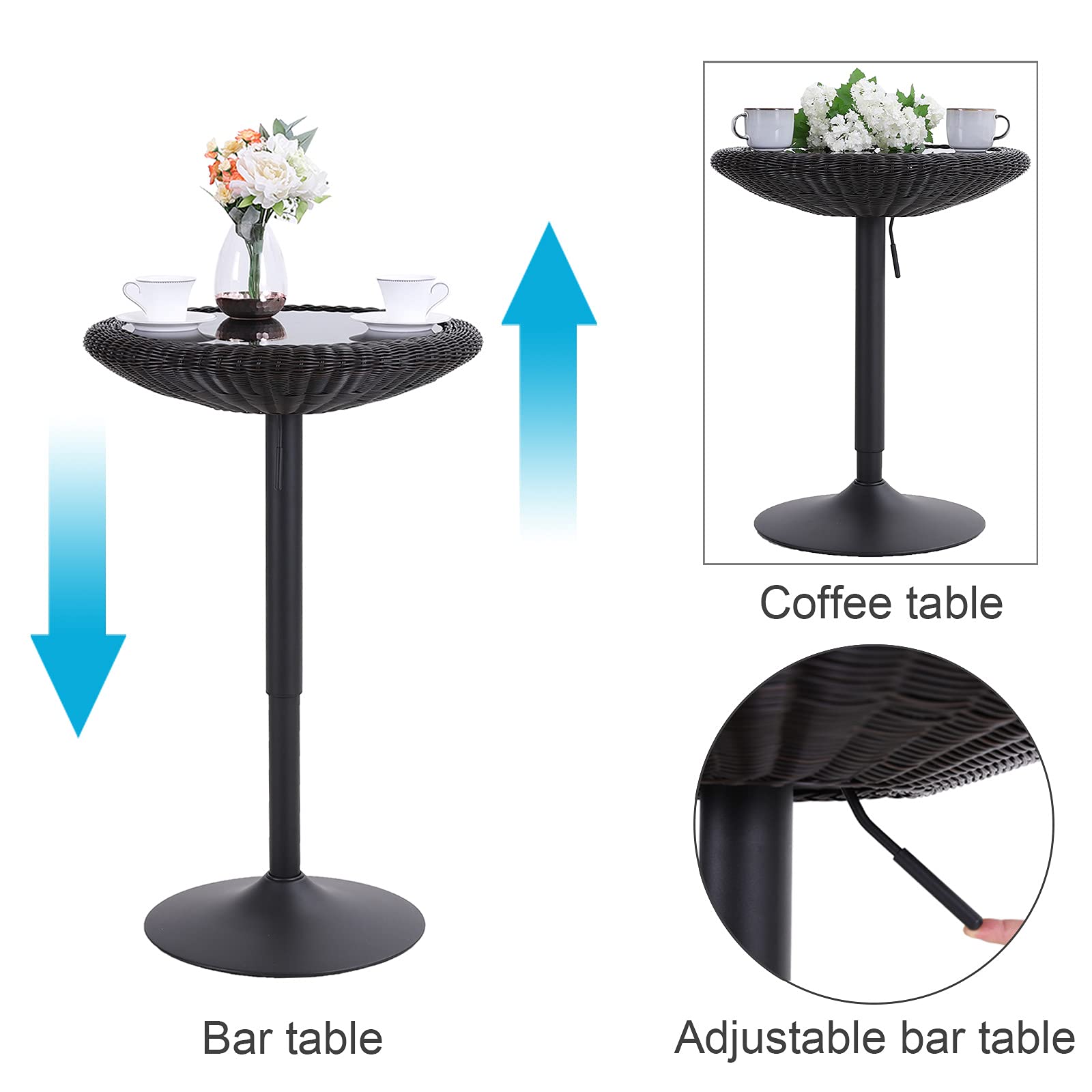 Round Rattan Bar Table Adjustable Height 29