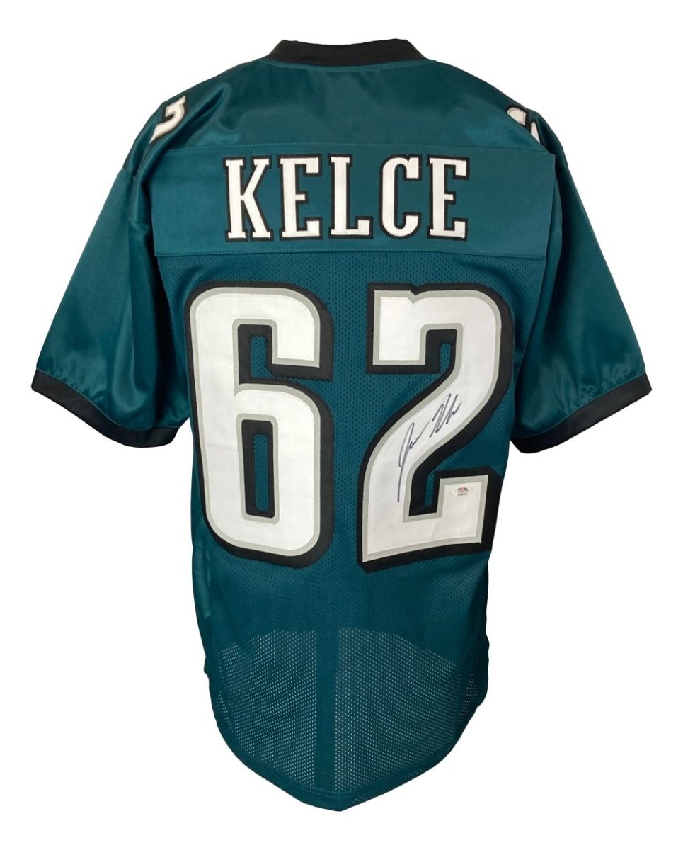 Authentic Jason Kelce Philadelphia Eagles Signed Green Football Jersey with PSA ITP Hologram - Perfect for Eagles Fans, Sports Memorabilia Collectors, and Game Day Display