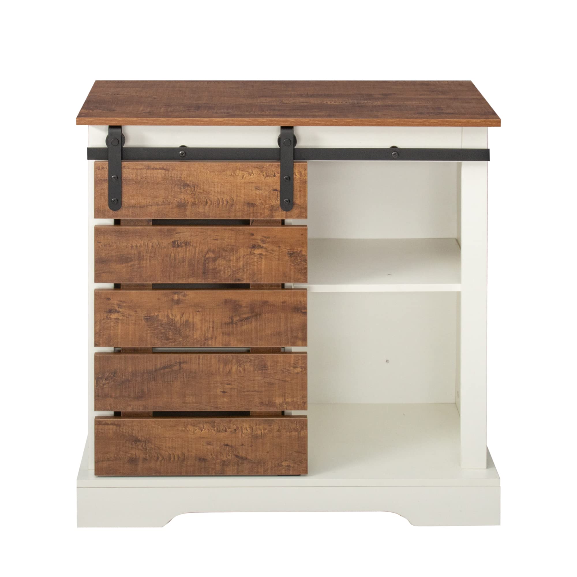 Farmhouse Coffee Bar Cabinet with Storage - White/Brown Sliding Barn Door Buffet Sideboard for Kitchen, Dining Room & Coffee Nook - Rustic Storage Cabinet for Organizing Mugs, Cups & Coffee Supplies