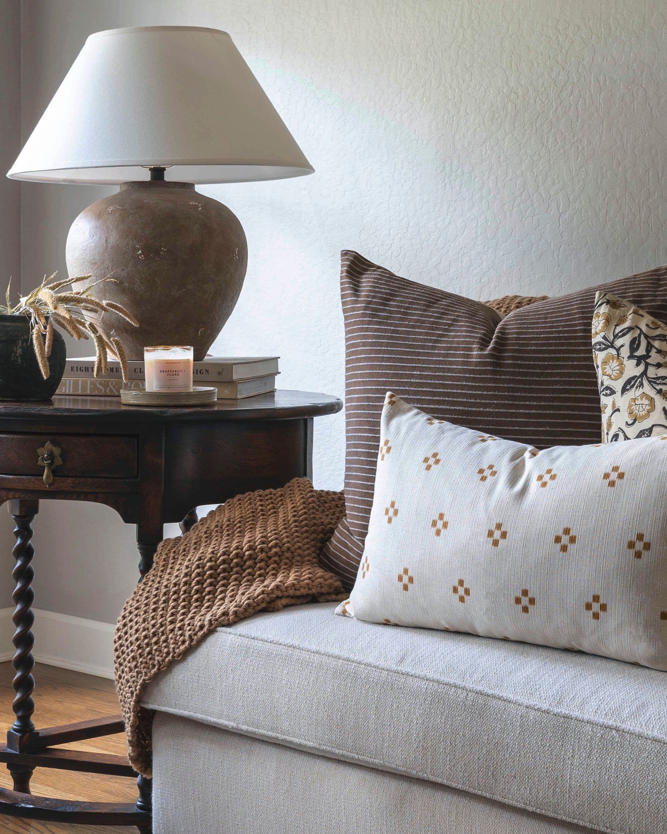 Designer Whittier Chiangmai Woven Brown Stripe Pillow Cover - Bohemian Home Decor for Living Room, Bedroom & Outdoor Use
