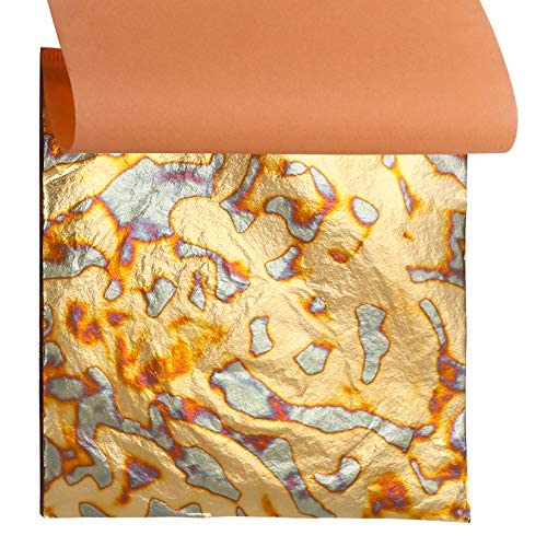 Variegated Gold Leaf Sheets for Gilding - KINNO Premium Patterned Metal Leaf Paper, 25 Sheets Booklet (Type 1) - Perfect for DIY Art Projects, Home Decor & Crafting