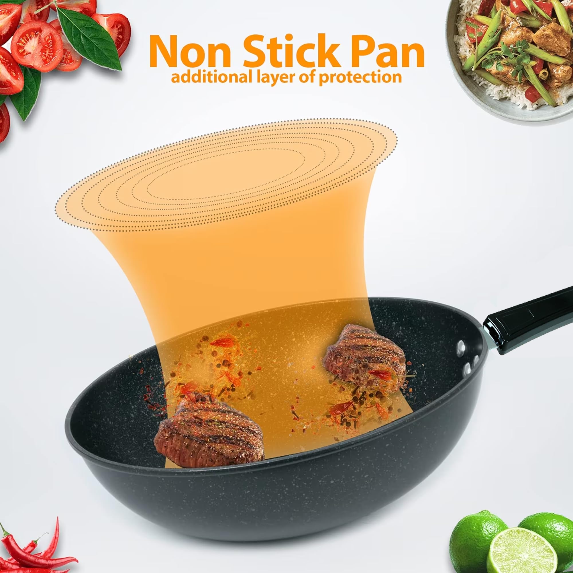 Premium ZENO 30cm Non-Stick Frying Pan - Granite Coated Induction Wok Pan for Gas, Electric & Induction Cooktops - Omelette & Stir Fry Pan - Perfect for Home Cooking, Restaurant Use & Camping Meals