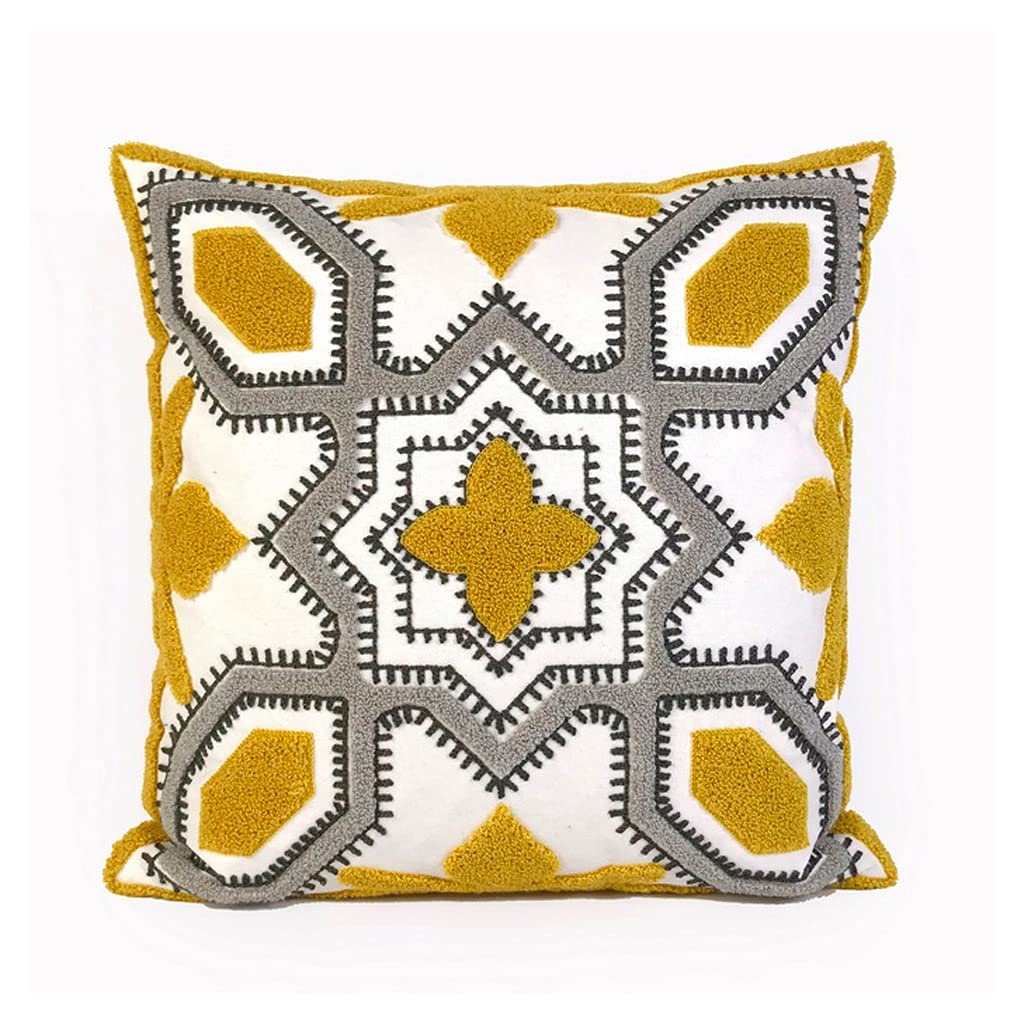 Yellow Grey Geometric Embroidery Cushion Cover 45x45cm - Abstract Pillow Case for Sofa, Living Room & Home Decor - Modern Throw Pillow Cover for Bedroom, Office, Dorm