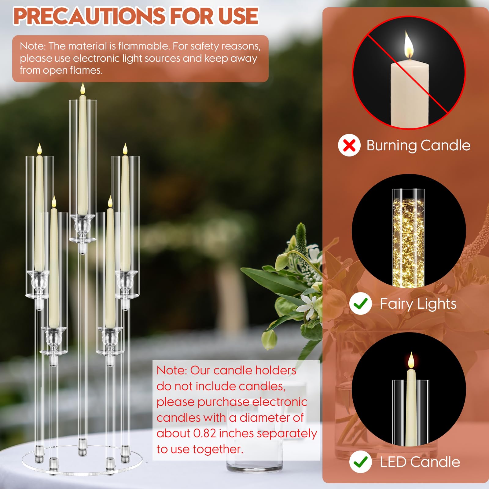 4-Piece 5-Arm Acrylic Candelabra Set - 27
