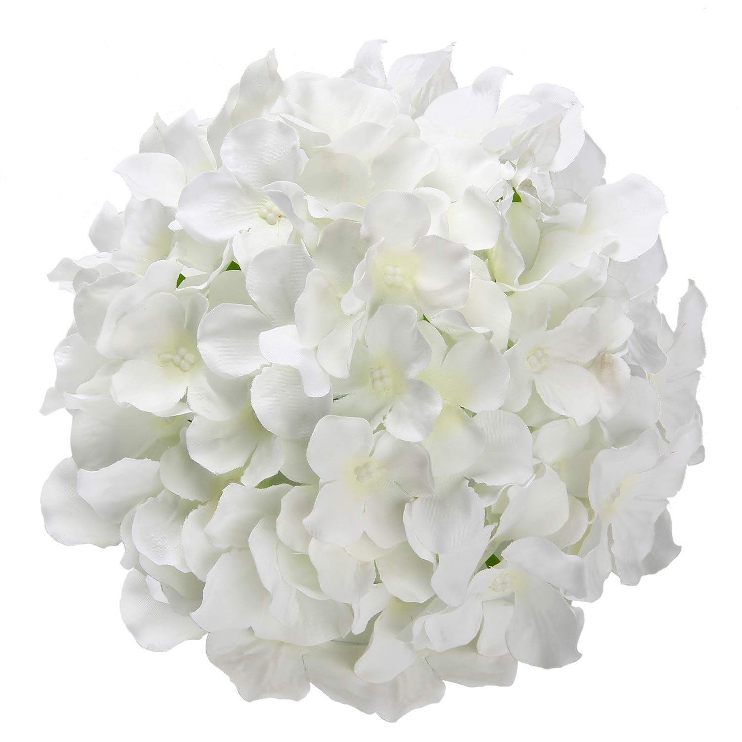 10pcs Artificial Hydrangea Silk Flower Heads with Stems - Realistic White Fake Flowers for Wedding Decor, Home Party, Baby Shower, Centerpieces & DIY Floral Arrangements